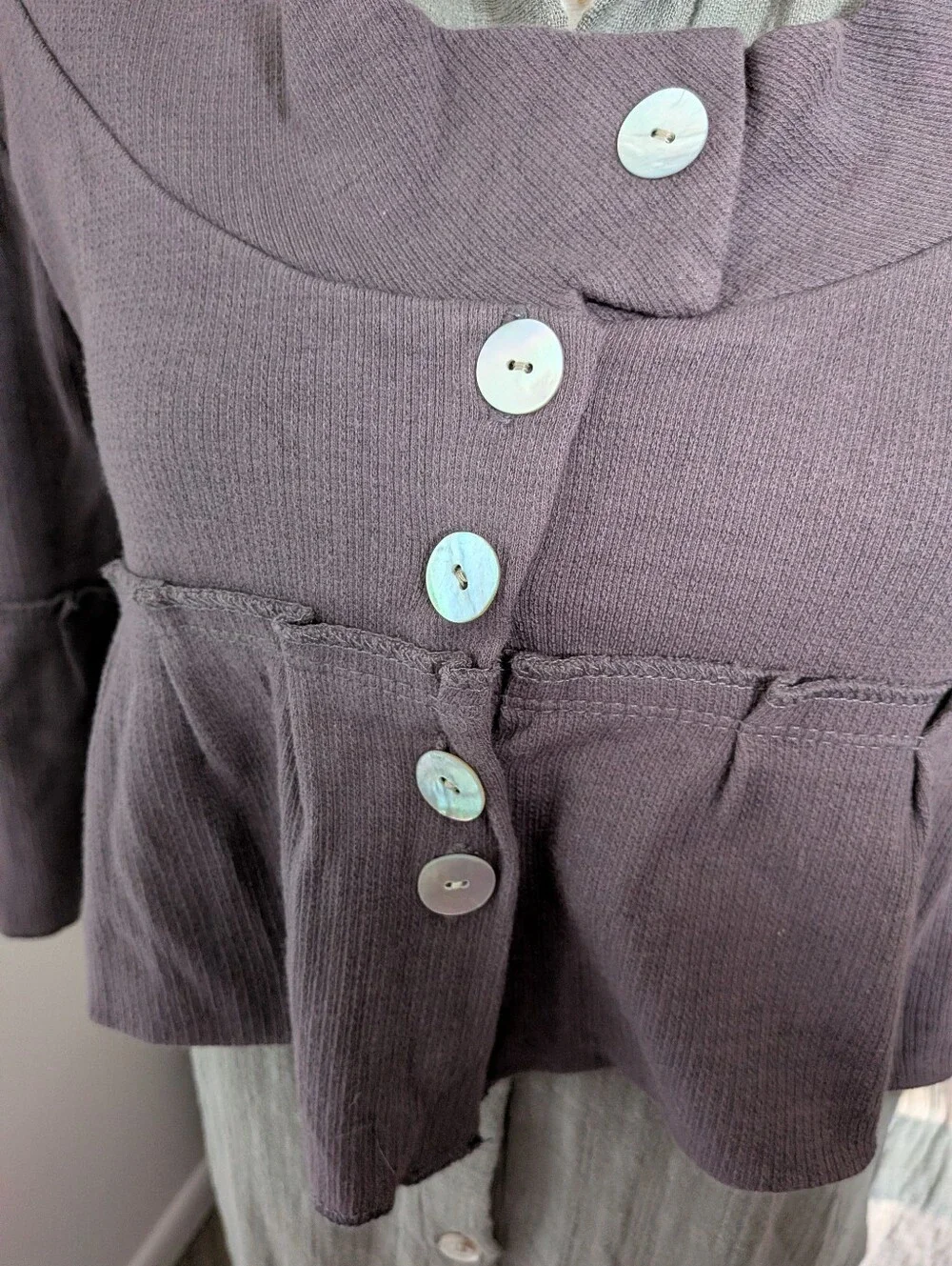 Sustainable Collective by Convoy Organic Cotton Peplum Cardigan L Gray Purple